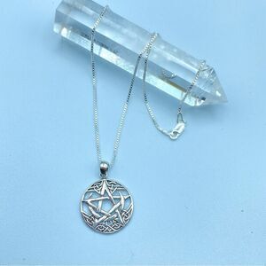 Celtic Crescent Moon Pentagram Sterling Silver Necklace